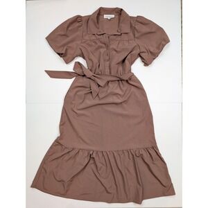 Lucky Brand‎ Mauve Bubble Sleeve Button Up Belted Shirt Dress Women's Size Small